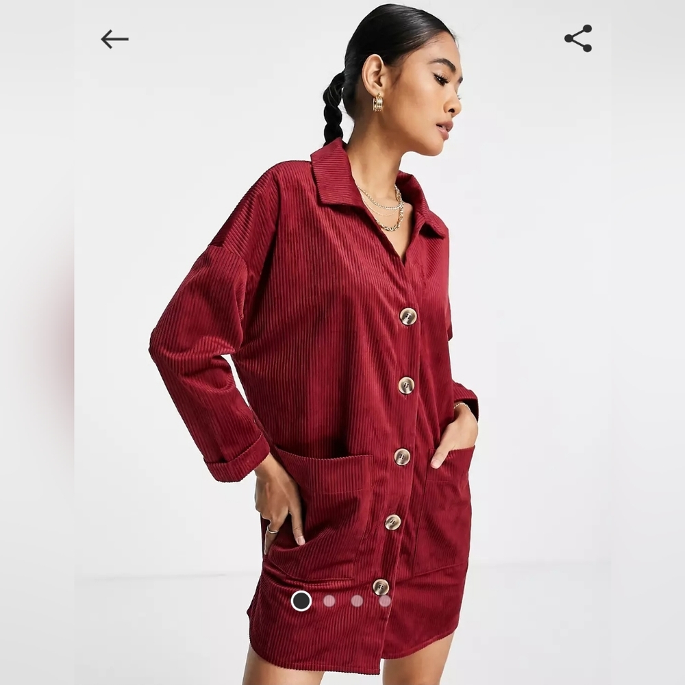 Urban Threads Oversized Shirt Dress in Burgundy